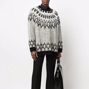 NWT VALENTINO Italy Animalier Leopard Fair Isle Logo Wool Sweater M MSRP $2790